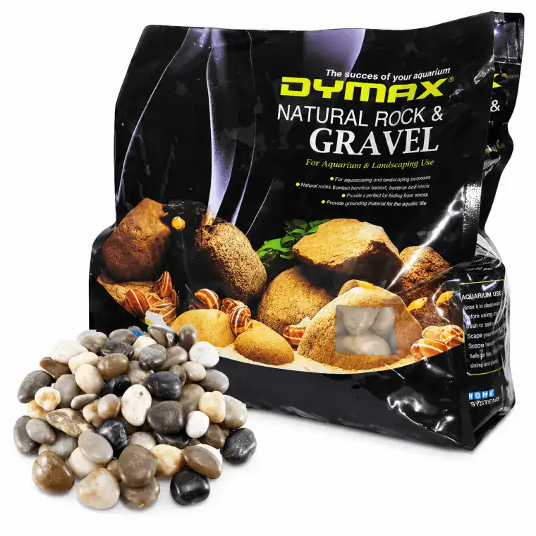 Dymax Five Coloured Yuhua Stone 4kg package with aquarium gravel and stones for landscaping use.